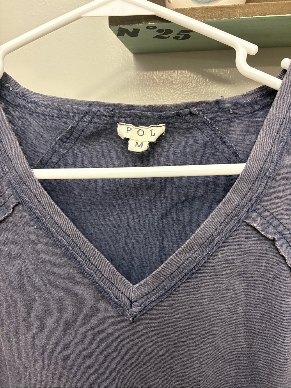 POL Washed Indigo V-Neck Tee
